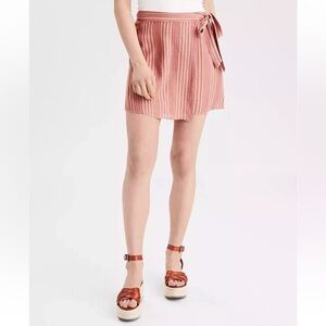 American Eagle High Waisted Tie Wrap Around Mini Skirt Terracotta Stripe XL